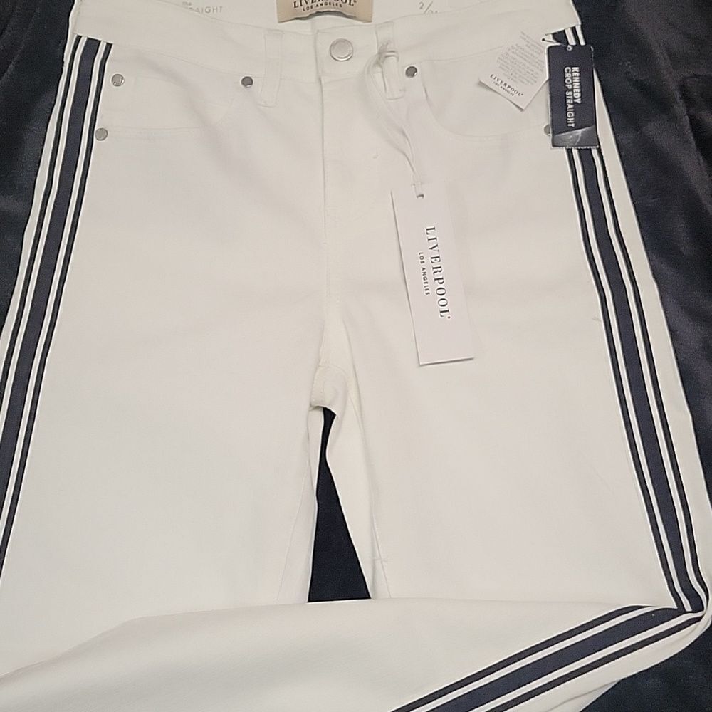 LIVERPOOL Kennedy Crop Straight Leg Jeans Sporty White W/ Stripe Size 2